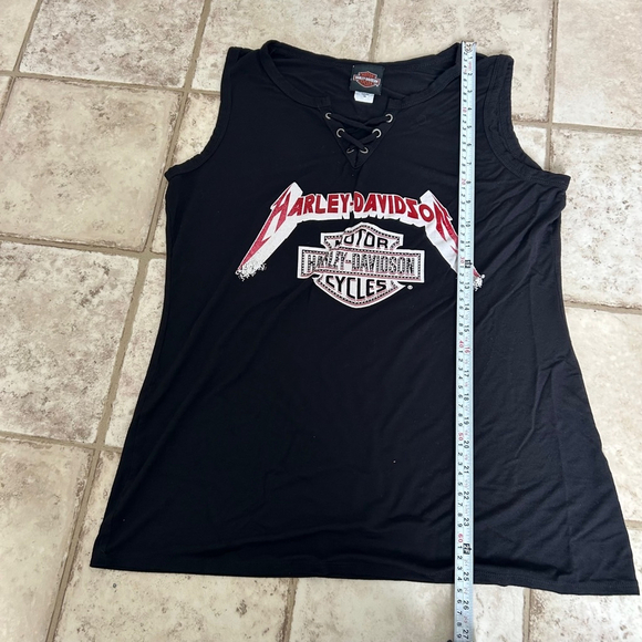 Women's Harley-Davidson Tank Top Size 1XL Black Lace Up Super Soft & Flowy Sprin - Picture 8 of 9